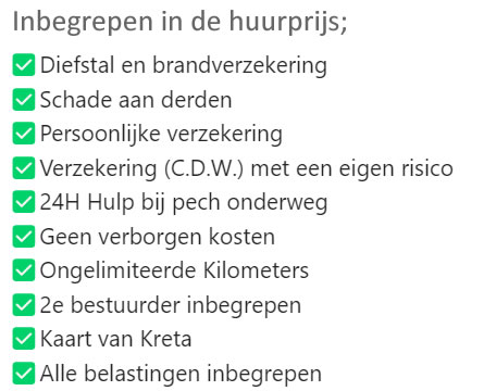 Wat is inbegrepen in de prijs bij Eye Drive Autoverhuur op Kreta?
